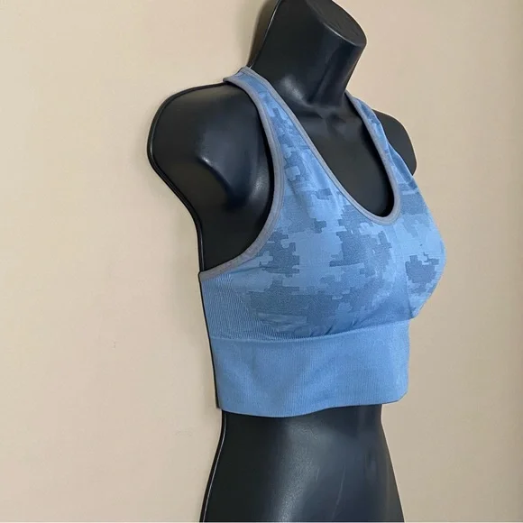 Tahari Sport Blue Camo Print Sports Bra Active Top - Picture 3 of 7